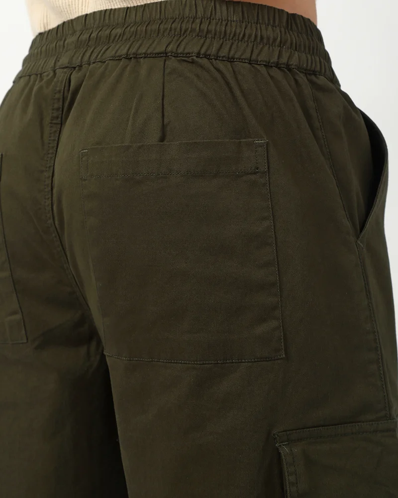 bewakoof  Men's Olive Green Baggy Straight Fit Cargo Pants for Men | Best Price UAE